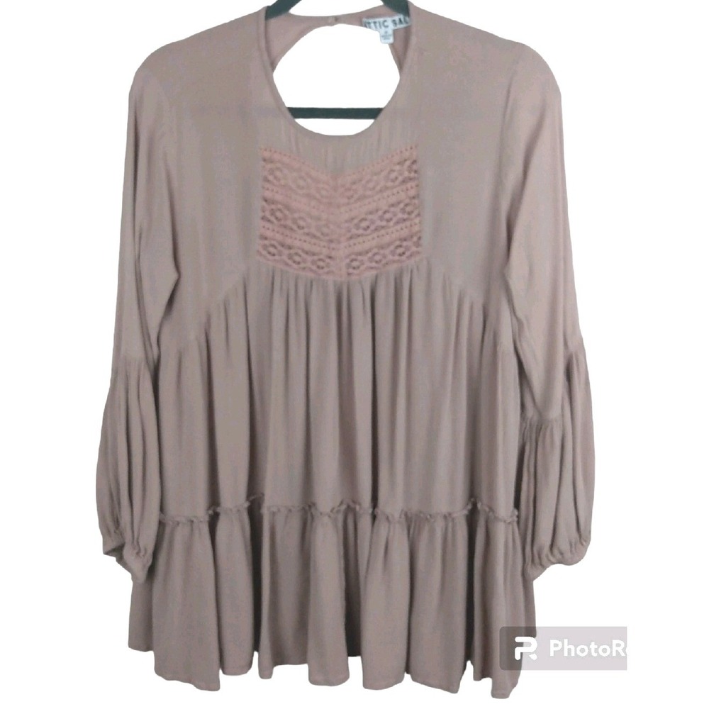 Attic Salt Women size XXL Bohemian Crochet Crinkle Flowy Loose Comfy Peasant Top